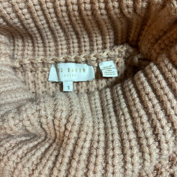 Ted Baker Tan Chunky Waffle Knit Turtleneck Balloon Sleeve Sweater size is S - Picture 9 of 12